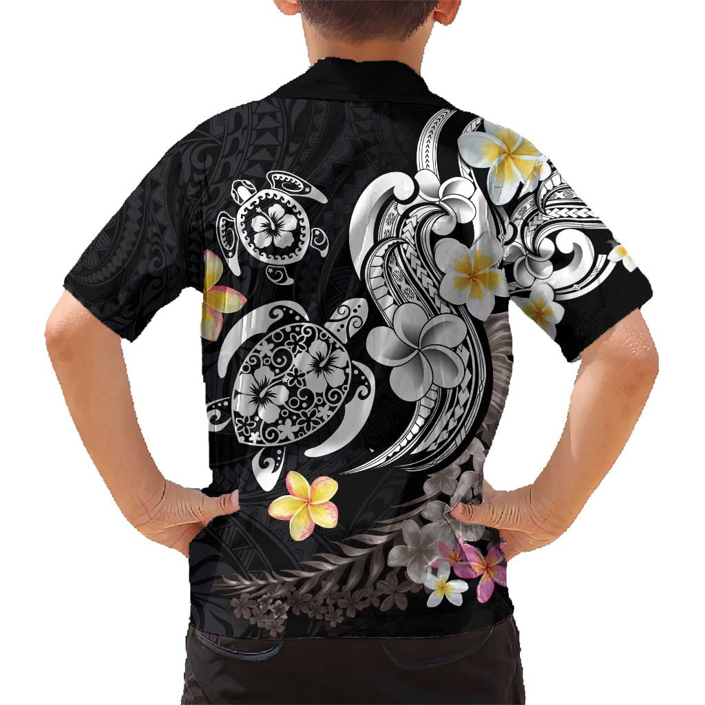 Hawaiian Tropical Plumeria Turtles Kid Hawaiian Shirt Polynesian Art Tattoo