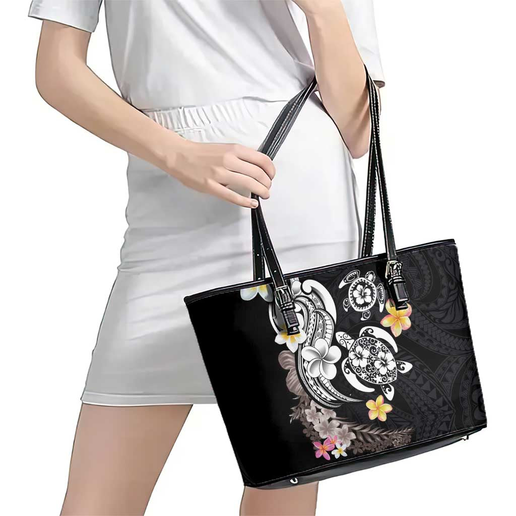 Hawaiian Tropical Plumeria Turtles Leather Tote Bag Polynesian Art Tattoo