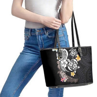 Hawaiian Tropical Plumeria Turtles Leather Tote Bag Polynesian Art Tattoo