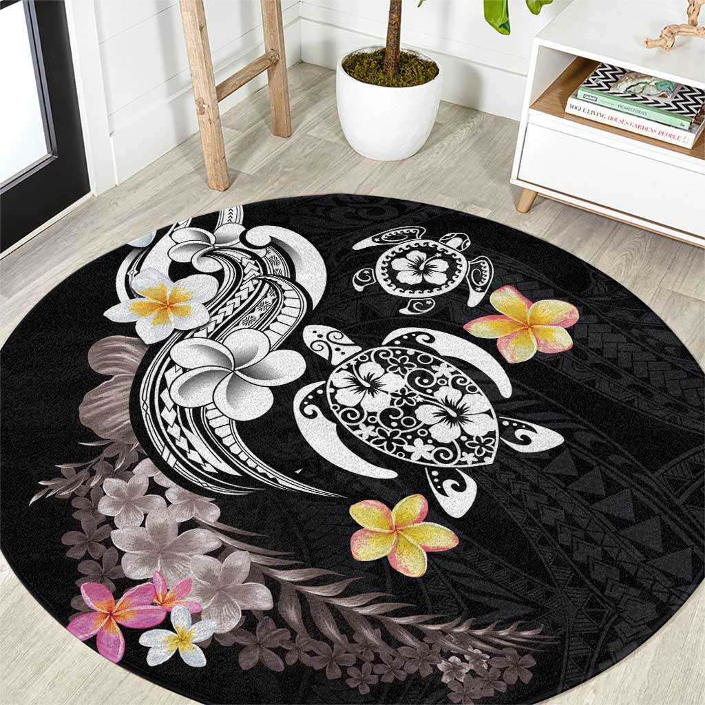 Hawaiian Tropical Plumeria Turtles Round Carpet Polynesian Art Tattoo