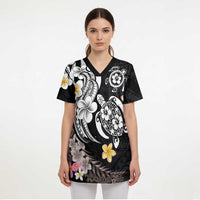 Hawaiian Tropical Plumeria Turtles Scrub Top Polynesian Art Tattoo LT03 - Polynesian Pride