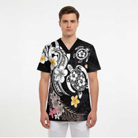 Hawaiian Tropical Plumeria Turtles Scrub Top Polynesian Art Tattoo LT03 - Polynesian Pride