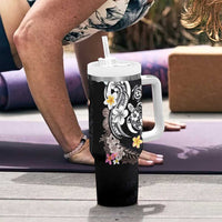 Hawaiian Tropical Plumeria Turtles Tumbler With Handle Polynesian Art Tattoo