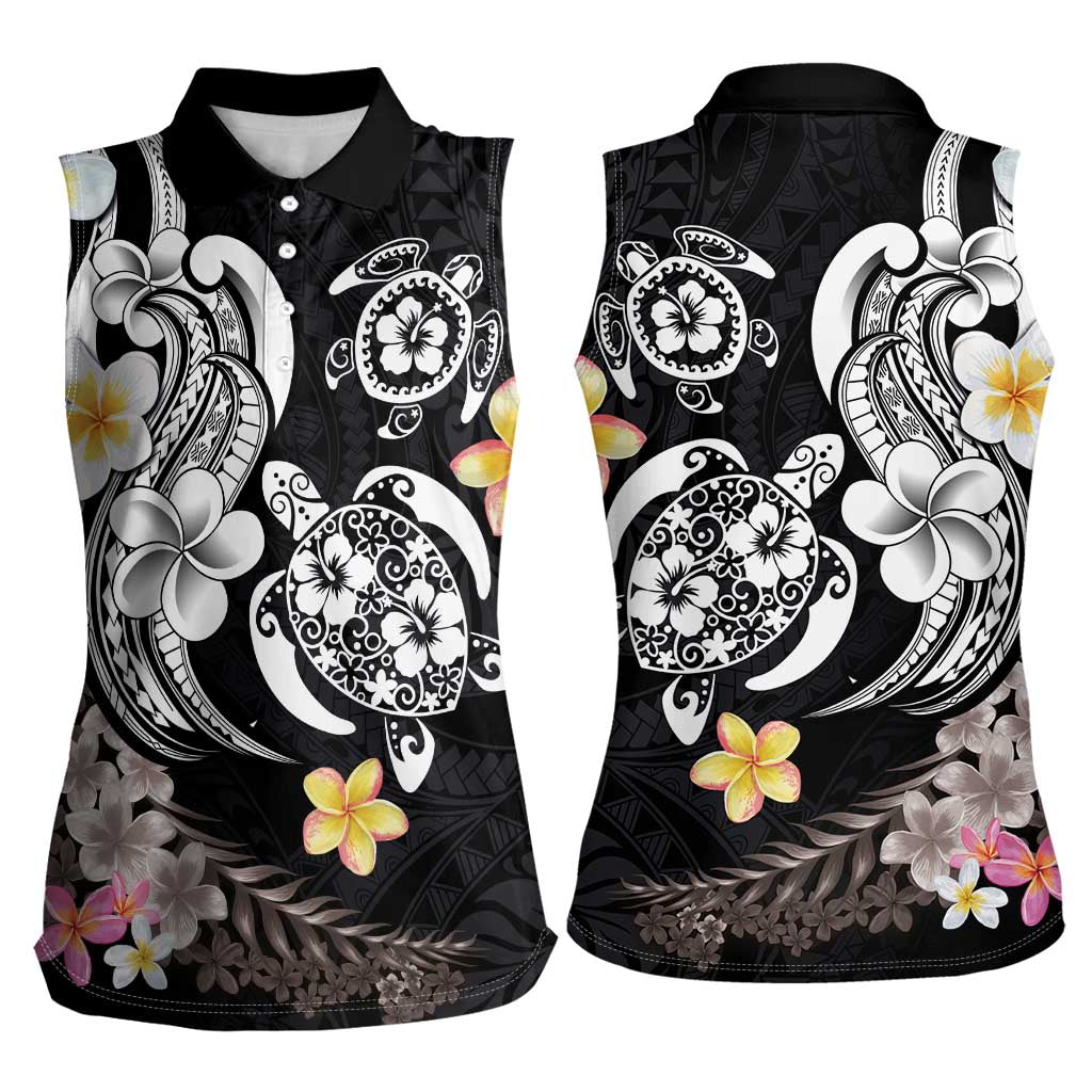 Hawaiian Tropical Plumeria Turtles Women Sleeveless Polo Shirt Polynesian Art Tattoo LT03 - Polynesian Pride