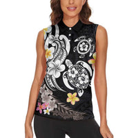 Hawaiian Tropical Plumeria Turtles Women Sleeveless Polo Shirt Polynesian Art Tattoo LT03 - Polynesian Pride