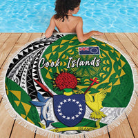 Cook Islands Independence Day Beach Blanket National Flag and Emblem with Tatau Tattoo
