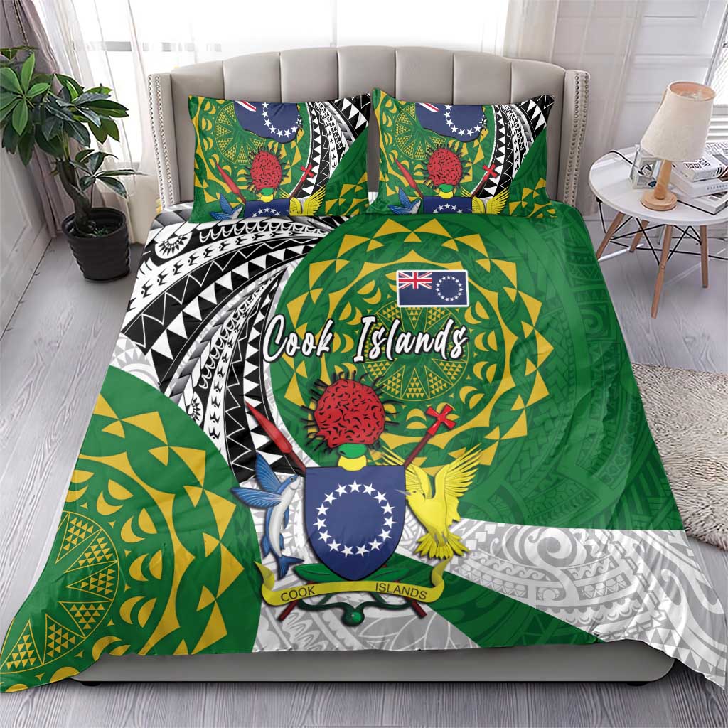 Cook Islands Independence Day Bedding Set National Flag and Emblem with Tatau Tattoo