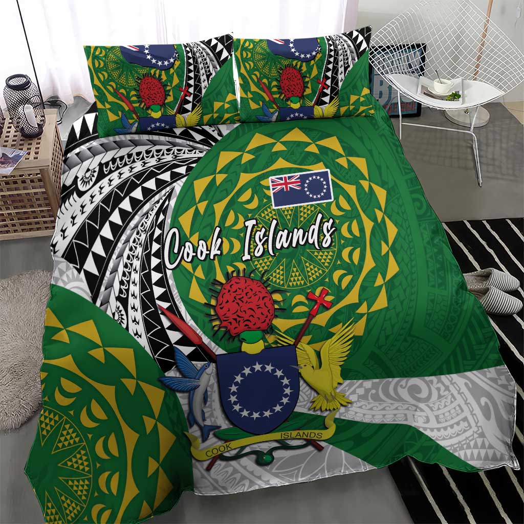 Cook Islands Independence Day Bedding Set National Flag and Emblem with Tatau Tattoo