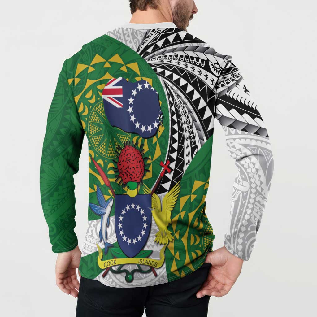 Cook Islands Independence Day Button Sweatshirt National Flag and Emblem with Tatau Tattoo