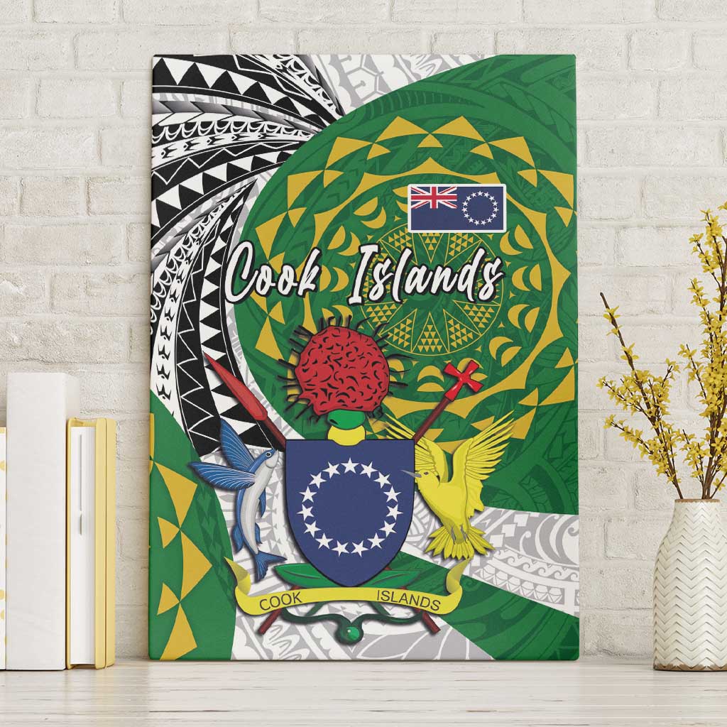 Cook Islands Independence Day Canvas Wall Art National Flag and Emblem with Tatau Tattoo