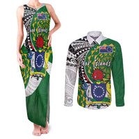 Cook Islands Independence Day Couples Matching Tank Maxi Dress and Long Sleeve Button Shirt National Flag and Emblem with Tatau Tattoo