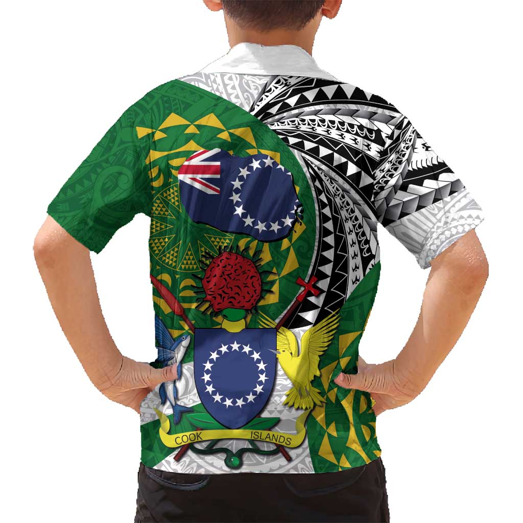 Cook Islands Independence Day Family Matching Long Sleeve Bodycon Dress and Hawaiian Shirt National Flag and Emblem with Tatau Tattoo