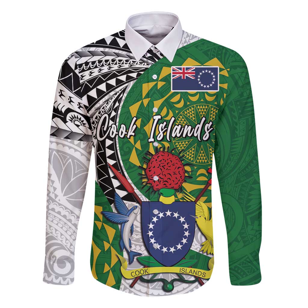 Cook Islands Independence Day Family Matching Long Sleeve Bodycon Dress and Hawaiian Shirt National Flag and Emblem with Tatau Tattoo