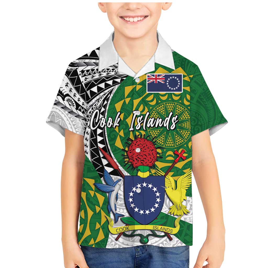 Cook Islands Independence Day Family Matching Mermaid Dress and Hawaiian Shirt National Flag and Emblem with Tatau Tattoo