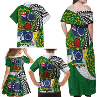 Cook Islands Independence Day Family Matching Off Shoulder Maxi Dress and Hawaiian Shirt National Flag and Emblem with Tatau Tattoo