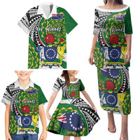 Cook Islands Independence Day Family Matching Puletasi and Hawaiian Shirt National Flag and Emblem with Tatau Tattoo