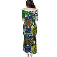 Cook Islands Independence Day Family Matching Puletasi and Hawaiian Shirt National Flag and Emblem with Tatau Tattoo