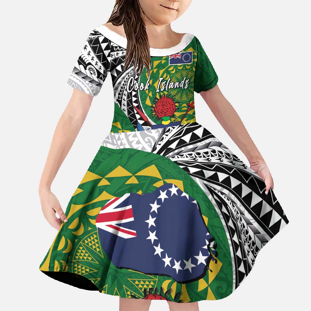 Cook Islands Independence Day Family Matching Short Sleeve Bodycon Dress and Hawaiian Shirt National Flag and Emblem with Tatau Tattoo
