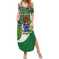 Cook Islands Independence Day Family Matching Summer Maxi Dress and Hawaiian Shirt National Flag and Emblem with Tatau Tattoo