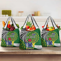 Cook Islands Independence Day Grocery Bag National Flag and Emblem with Tatau Tattoo