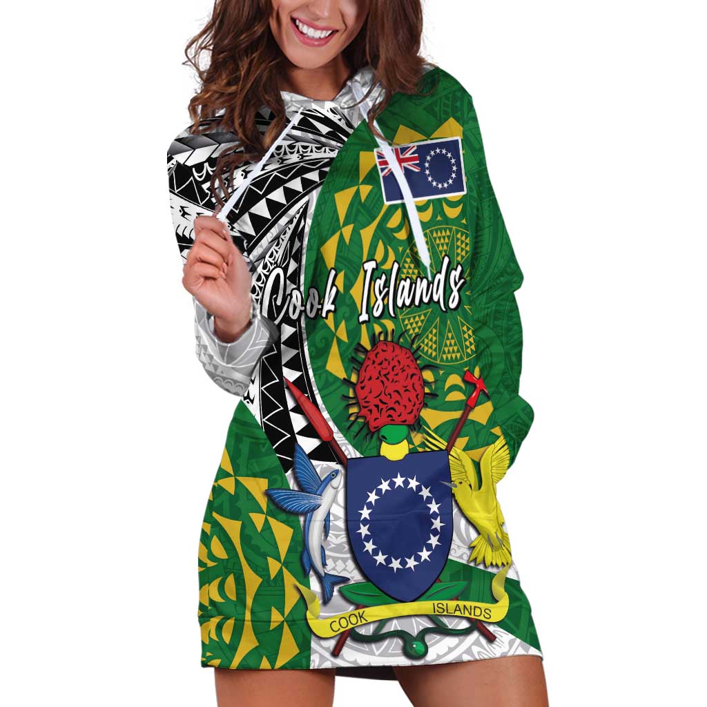 Cook Islands Independence Day Hoodie Dress National Flag and Emblem with Tatau Tattoo