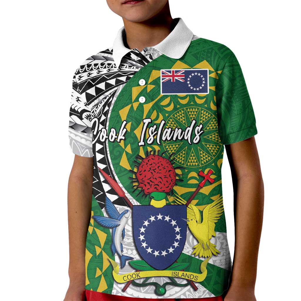 Cook Islands Independence Day Kid Polo Shirt National Flag and Emblem with Tatau Tattoo