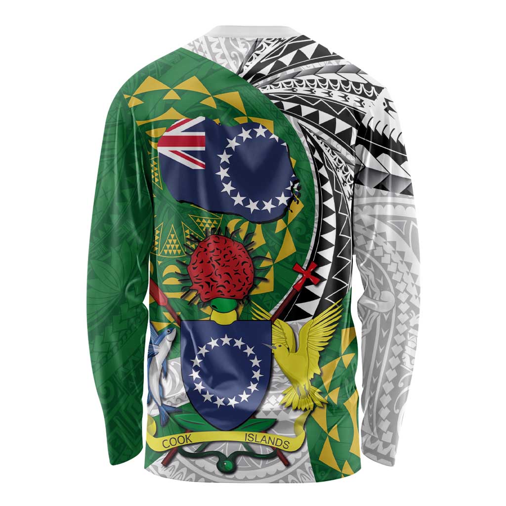 Cook Islands Independence Day Long Sleeve Shirt National Flag and Emblem with Tatau Tattoo