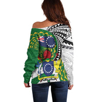 Cook Islands Independence Day Off Shoulder Sweater National Flag and Emblem with Tatau Tattoo