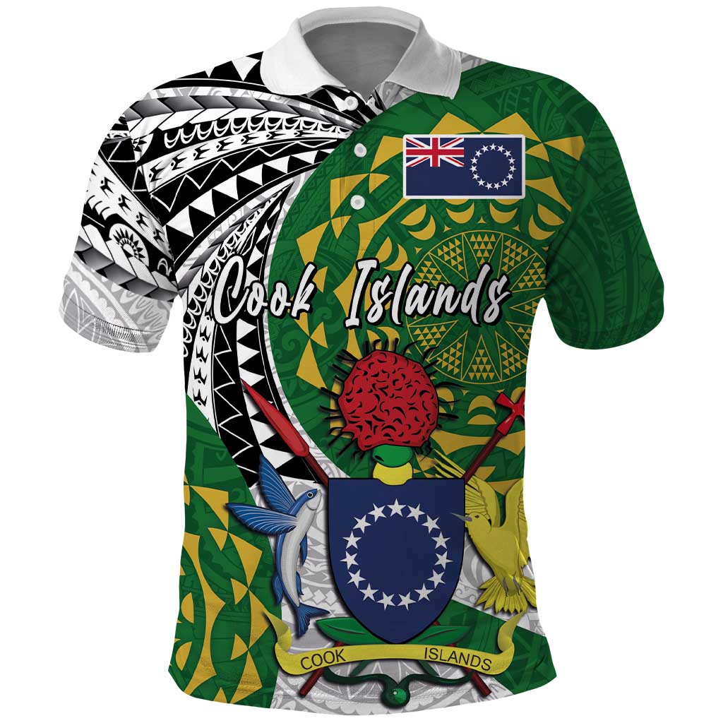 Cook Islands Independence Day Polo Shirt National Flag and Emblem with Tatau Tattoo