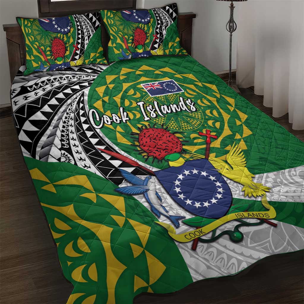 Cook Islands Independence Day Quilt Bed Set National Flag and Emblem with Tatau Tattoo