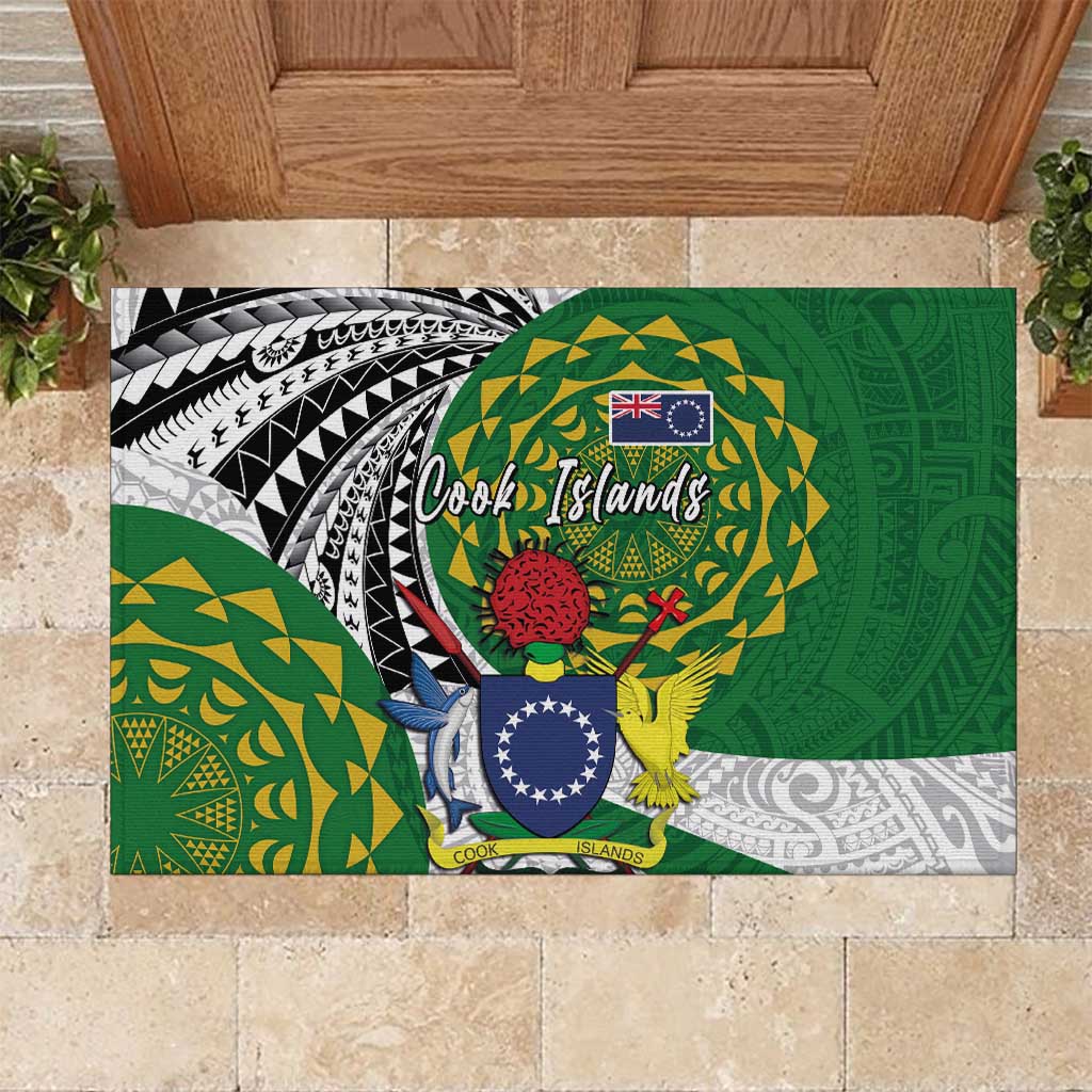 Cook Islands Independence Day Rubber Doormat National Flag and Emblem with Tatau Tattoo