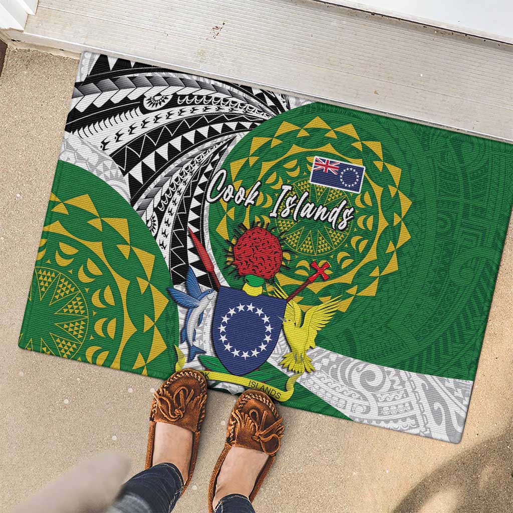 Cook Islands Independence Day Rubber Doormat National Flag and Emblem with Tatau Tattoo