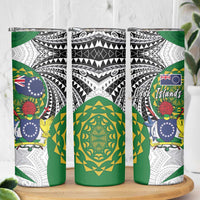 Cook Islands Independence Day Skinny Tumbler National Flag and Emblem with Tatau Tattoo LT03 - Polynesian Pride