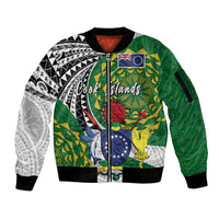 Cook Islands Independence Day Sleeve Zip Bomber Jacket National Flag and Emblem with Tatau Tattoo