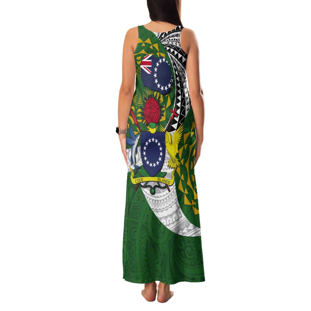 Cook Islands Independence Day Tank Maxi Dress National Flag and Emblem with Tatau Tattoo