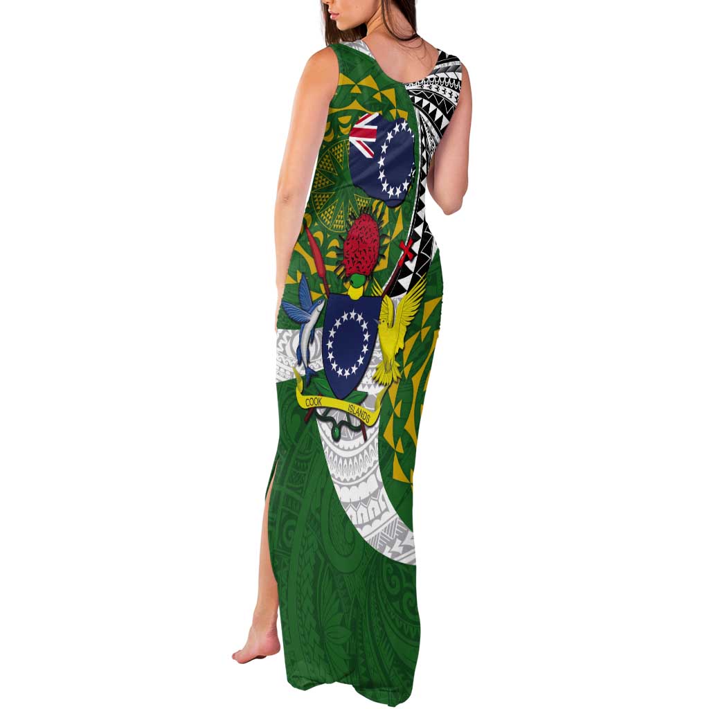 Cook Islands Independence Day Tank Maxi Dress National Flag and Emblem with Tatau Tattoo