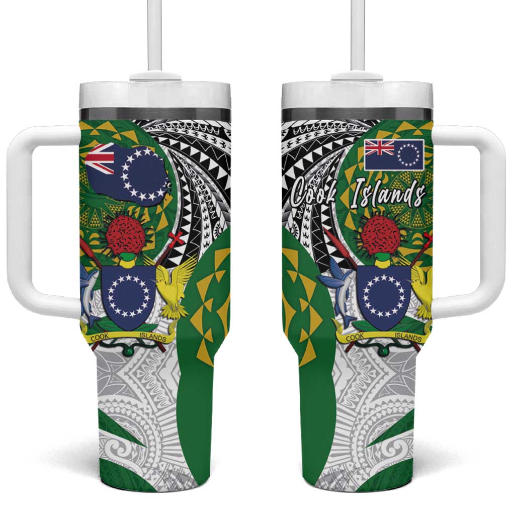 Cook Islands Independence Day Tumbler With Handle National Flag and Emblem with Tatau Tattoo