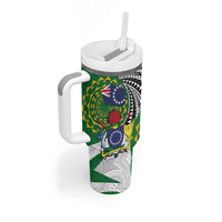 Cook Islands Independence Day Tumbler With Handle National Flag and Emblem with Tatau Tattoo