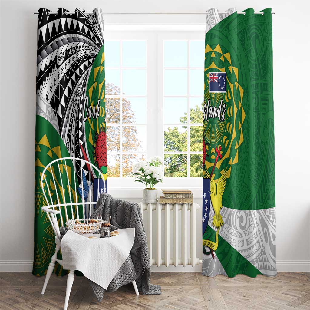 Cook Islands Independence Day Window Curtain National Flag and Emblem with Tatau Tattoo