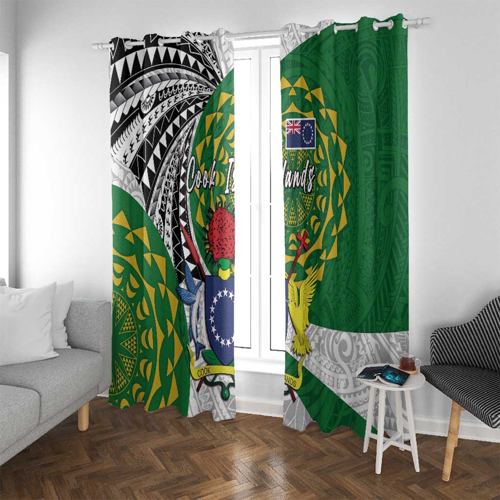 Cook Islands Independence Day Window Curtain National Flag and Emblem with Tatau Tattoo