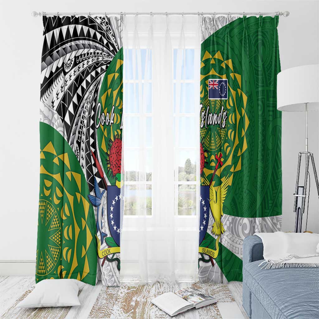 Cook Islands Independence Day Window Curtain National Flag and Emblem with Tatau Tattoo