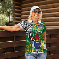 Cook Islands Independence Day Women Polo Shirt National Flag and Emblem with Tatau Tattoo