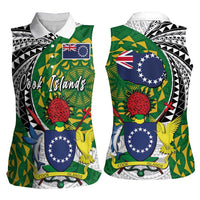 Cook Islands Independence Day Women Sleeveless Polo Shirt National Flag and Emblem with Tatau Tattoo