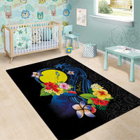 Palau Independence Day Area Rug Melanesian Tattoo with Hibiscus