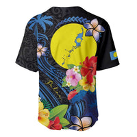 Palau Independence Day Baseball Jersey Melanesian Tattoo with Hibiscus