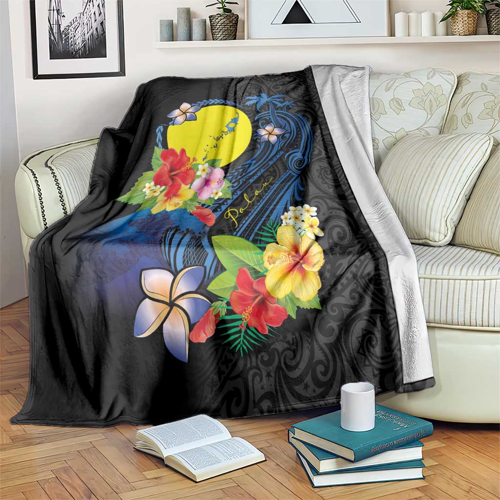 Palau Independence Day Blanket Melanesian Tattoo with Hibiscus