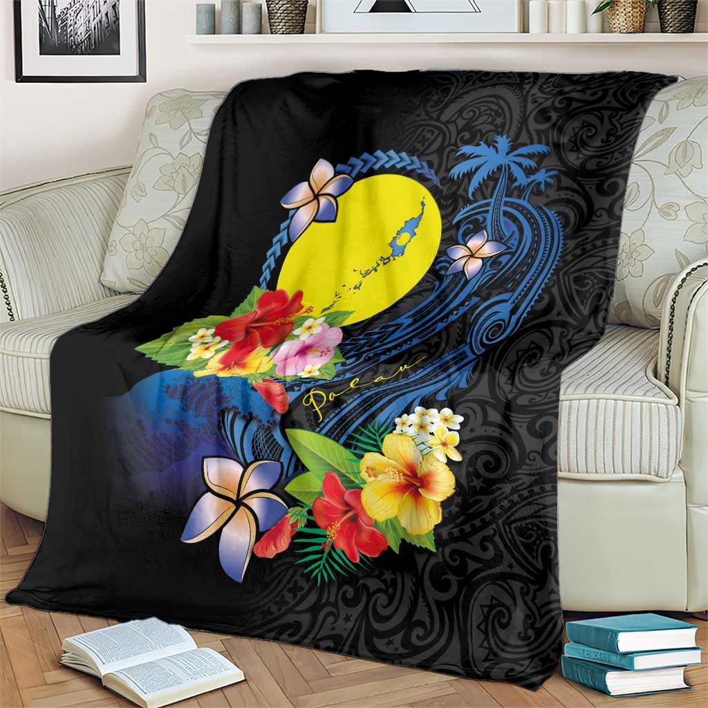 Palau Independence Day Blanket Melanesian Tattoo with Hibiscus