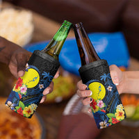 Palau Independence Day 4 in 1 Can Cooler Tumbler Melanesian Tattoo with Hibiscus