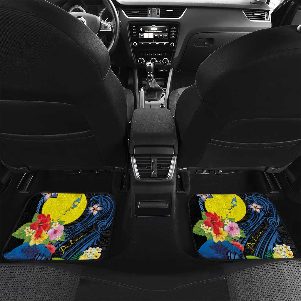 Palau Independence Day Car Mats Melanesian Tattoo with Hibiscus