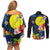 Palau Independence Day Couples Matching Off Shoulder Short Dress and Long Sleeve Button Shirt Melanesian Tattoo with Hibiscus